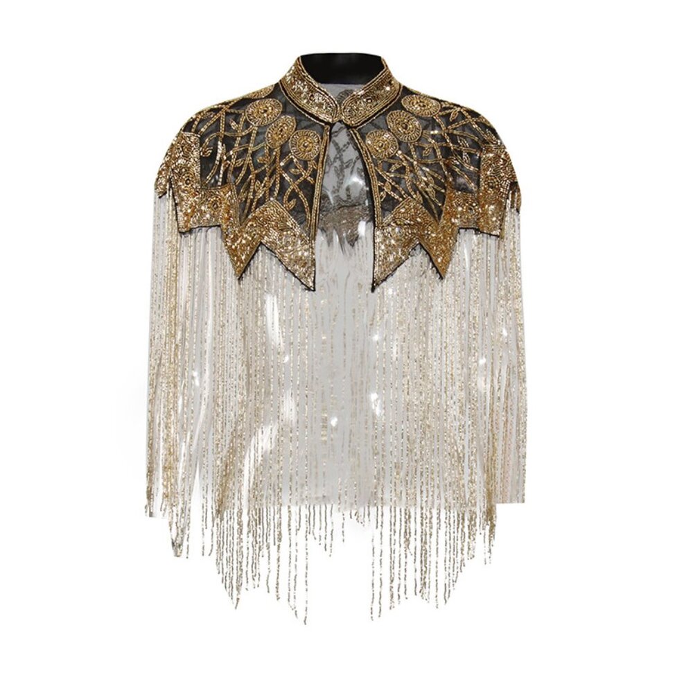 Glamorous Hand-Beaded Capelet - Sparkling Fringe Shawl Overlay - Picture 6 of 12